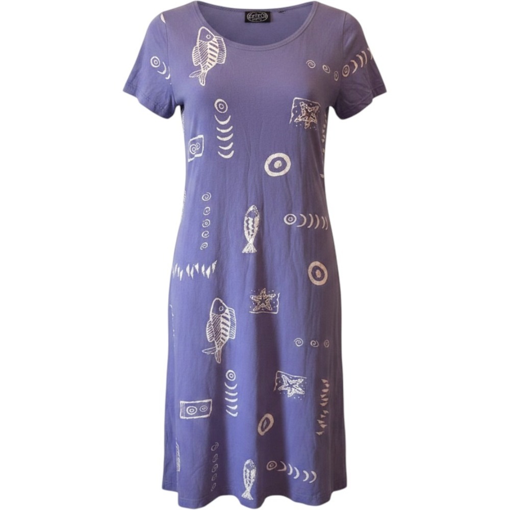 EXIST Sports Line Periwinkle Fish Coastal Print T-Shirt Dress Retro 90s 1X
